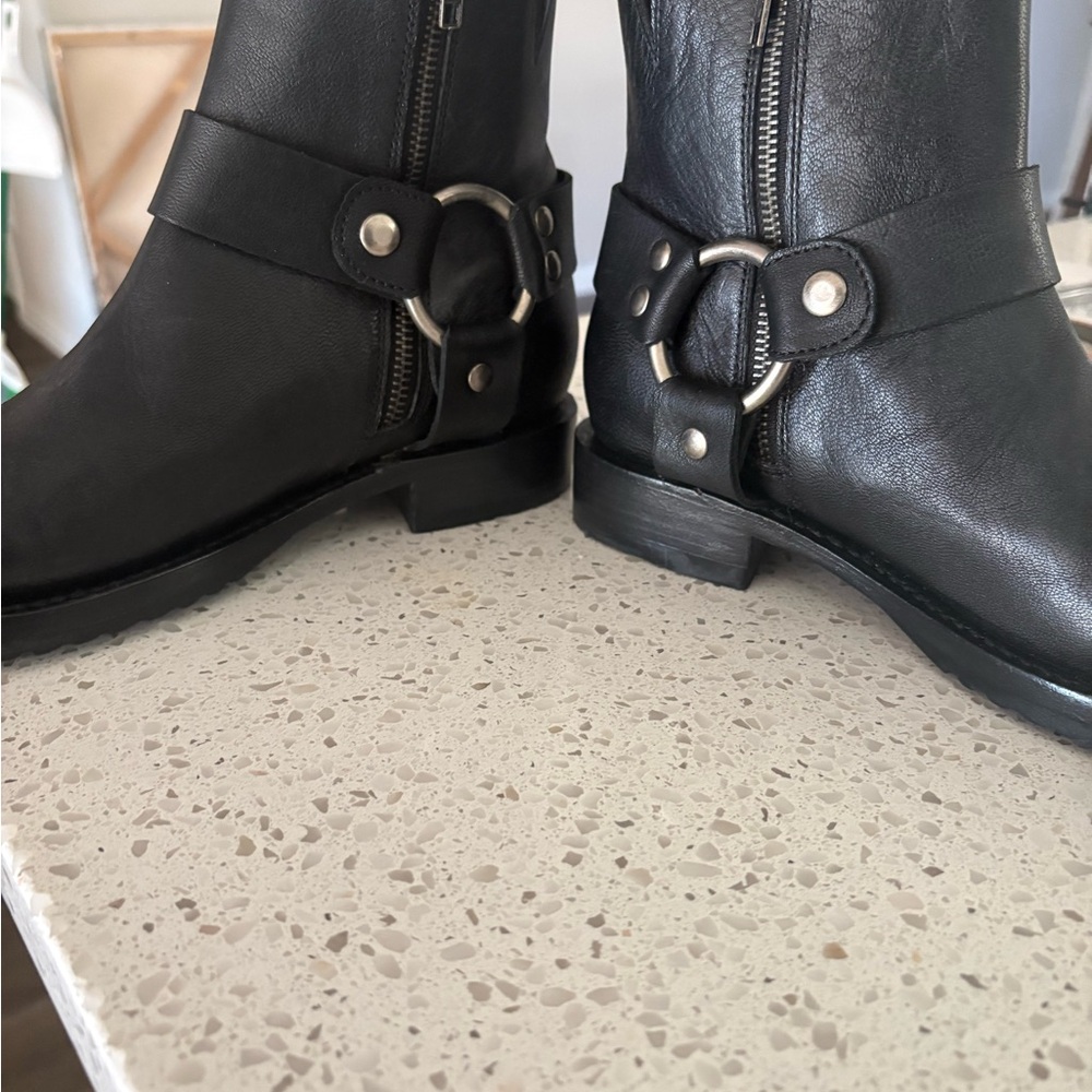 Frye Black Ankle Boots with Metallic Accents